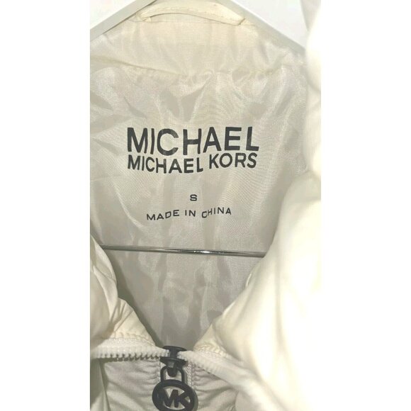 Michael Kors Women's White Winter Zipper BELT Puffer Hooded Coat Jacket Small - Picture 14 of 16